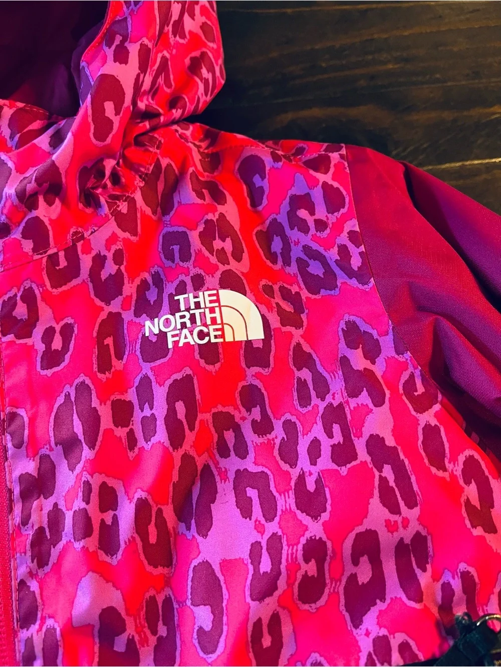 The North Face Girls Pink Leopard Print Hooded Winter Jacket 3T